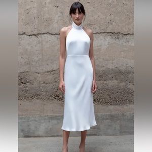 Jenny Yoo white Nicolette bias cut high neck bridal dress size 8 NWT new